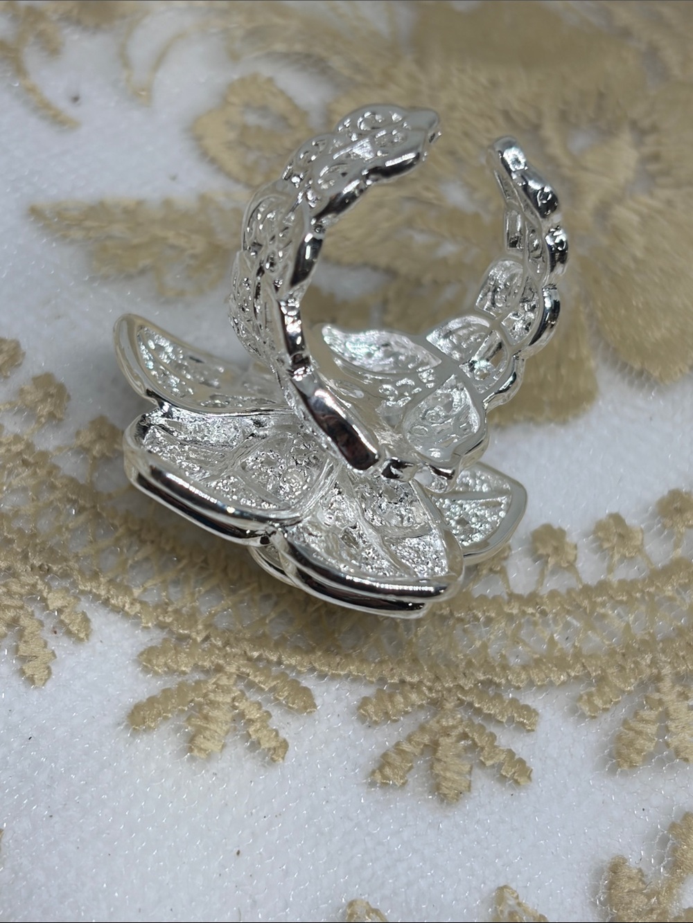925 Sterling Silver Romantic Flower Ring Adjustable Lace Filigree Victorian - Picture 8 of 8